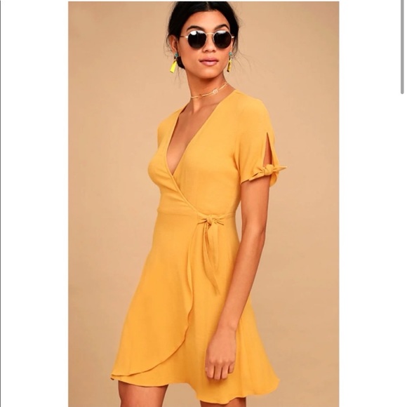 Lulus My Philosophy Golden Yellow Wrap Dress S - Picture 2 of 8